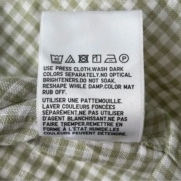 Uniqlo Linen Gingham Shirt Women’s Size Small Picnic Cottagecore Spring Green - Picture 10 of 12